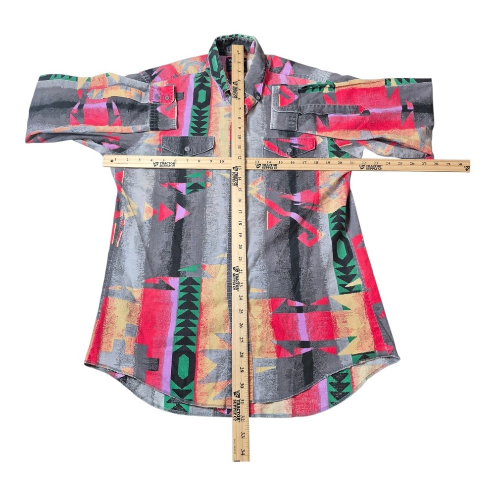 VTG Wrangler Men's L 16-35 Western Button Down Shirt Aztec X-Long Tails - Picture 4 of 5